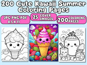 Best Seller 200 Cute Kawaii Summer Coloring Pages for Kids - Printable Digital PDF | Instant Download | Popular Item