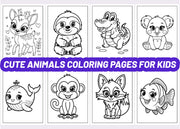 44+ Cute Animal Coloring Pages for Kids | KDP Interior Ready | Printable Coloring Book | 8.5x11” Digital Download