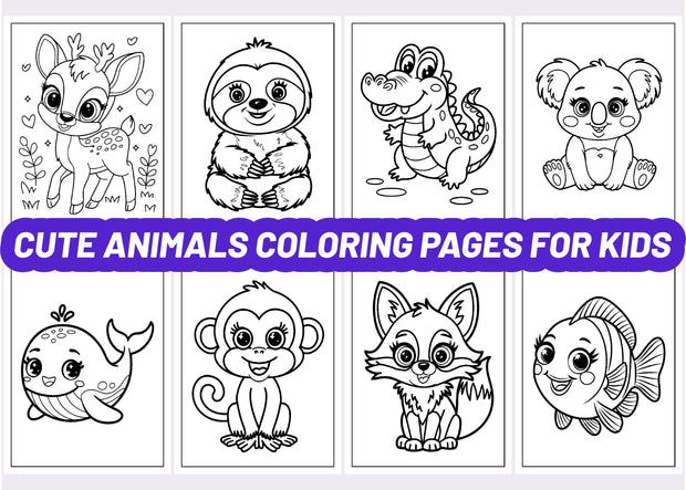 44+ Cute Animal Coloring Pages for Kids | KDP Interior Ready | Printable Coloring Book | 8.5x11” Digital Download