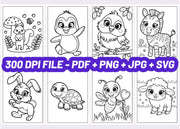 44+ Cute Animal Coloring Pages for Kids | KDP Interior Ready | Printable Coloring Book | 8.5x11” Digital Download