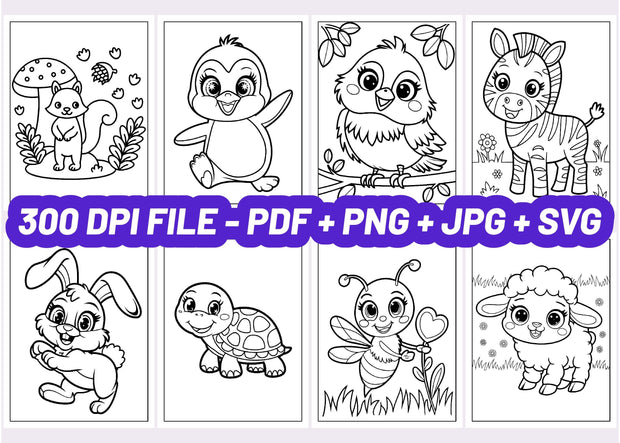 44+ Cute Animal Coloring Pages for Kids | KDP Interior Ready | Printable Coloring Book | 8.5x11” Digital Download