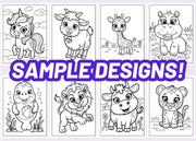 44+ Cute Animal Coloring Pages for Kids | KDP Interior Ready | Printable Coloring Book | 8.5x11” Digital Download