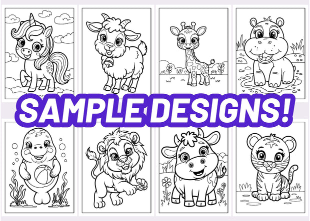 44+ Cute Animal Coloring Pages for Kids | KDP Interior Ready | Printable Coloring Book | 8.5x11” Digital Download