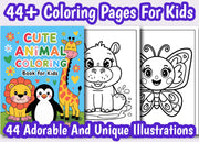 44+ Cute Animal Coloring Pages for Kids | KDP Interior Ready | Printable Coloring Book | 8.5x11” Digital Download