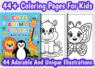 44+ Cute Animal Coloring Pages for Kids | KDP Interior Ready | Printable Coloring Book | 8.5x11” Digital Download