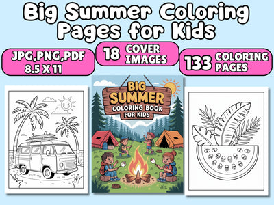 133 Cute Simple Summer Coloring Pages for Kids: High-Resolution PDF Book with Large Size & Thick Border, Perfect for Preschool, Kindergarten