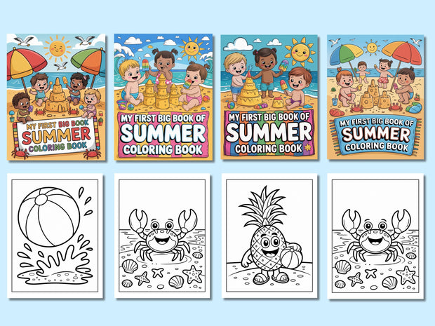 133 Cute Simple Summer Coloring Pages for Kids: High-Resolution PDF Book with Large Size & Thick Border, Perfect for Preschool, Kindergarten