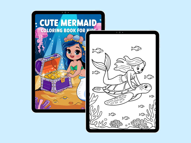 148+ Cute Mermaid Coloring Pages - Adult And Kids Coloring Book, Mermaid Castle Coloring Fantasy Coloring Sheets, Instant Download Printable