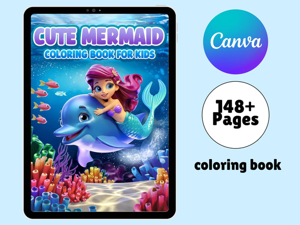 148+ Cute Mermaid Coloring Pages - Adult And Kids Coloring Book, Mermaid Castle Coloring Fantasy Coloring Sheets, Instant Download Printable