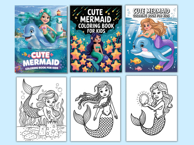 148+ Cute Mermaid Coloring Pages - Adult And Kids Coloring Book, Mermaid Castle Coloring Fantasy Coloring Sheets, Instant Download Printable