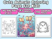 110 Cute Animal Coloring Pages for Kids | KDP Interior Ready | Printable Coloring Book | 8.5x11” Digital Download