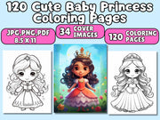 Princess Coloring Pages For Kids, 120 Coloring Pages, Princess Coloring Sheets, Princess Coloring Book, Girl Coloring Pages, 8.5x11"