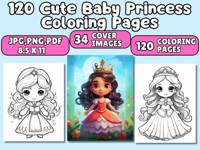 Princess Coloring Pages For Kids, 120 Coloring Pages, Princess Coloring Sheets, Princess Coloring Book, Girl Coloring Pages, 8.5x11"
