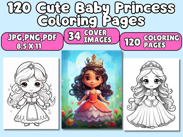 Princess Coloring Pages For Kids, 120 Coloring Pages, Princess Coloring Sheets, Princess Coloring Book, Girl Coloring Pages, 8.5x11"