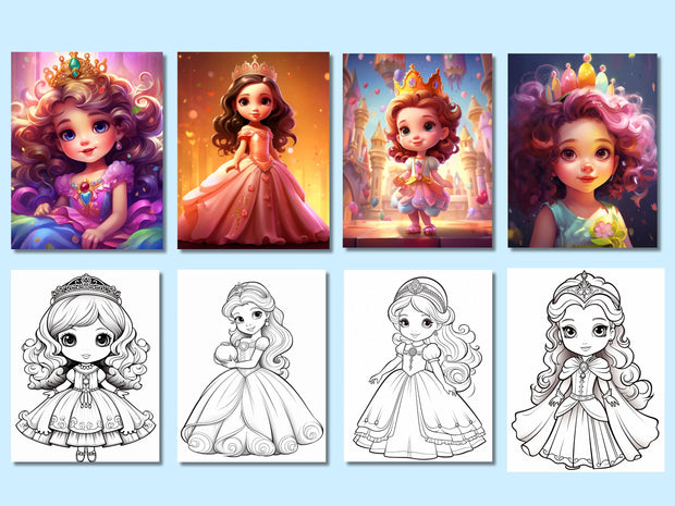 Princess Coloring Pages For Kids, 120 Coloring Pages, Princess Coloring Sheets, Princess Coloring Book, Girl Coloring Pages, 8.5x11"