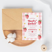 Editable Berry Sweet Baby Shower Invitation Bundle, Red Strawberry Baby Shower Invite, Daisy Berry Sweet Baby Shower Invitation, BBS1038