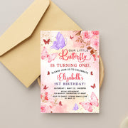 Butterfly Birthday Invitation Butterfly Invite Whimsical Floral Butterfly Rainbow gold glitter Garden Girl 1st Download Editable Bir273