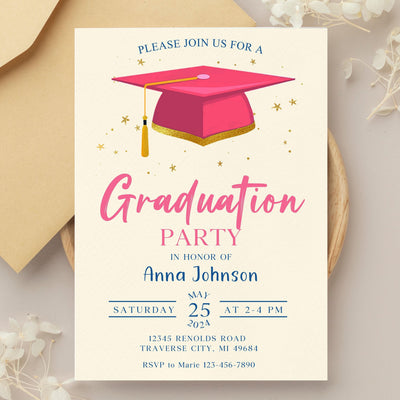 Graduation Party Invitation, Class of 2025 Invite, Blue Graduation Announcement, Self-Editable Digital Download, Printable Grad Card