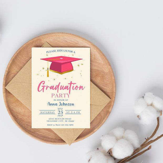 Graduation Party Invitation, Class of 2025 Invite, Blue Graduation Announcement, Self-Editable Digital Download, Printable Grad Card