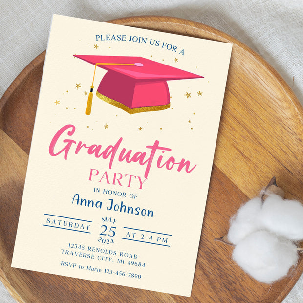 Graduation Party Invitation, Class of 2025 Invite, Blue Graduation Announcement, Self-Editable Digital Download, Printable Grad Card