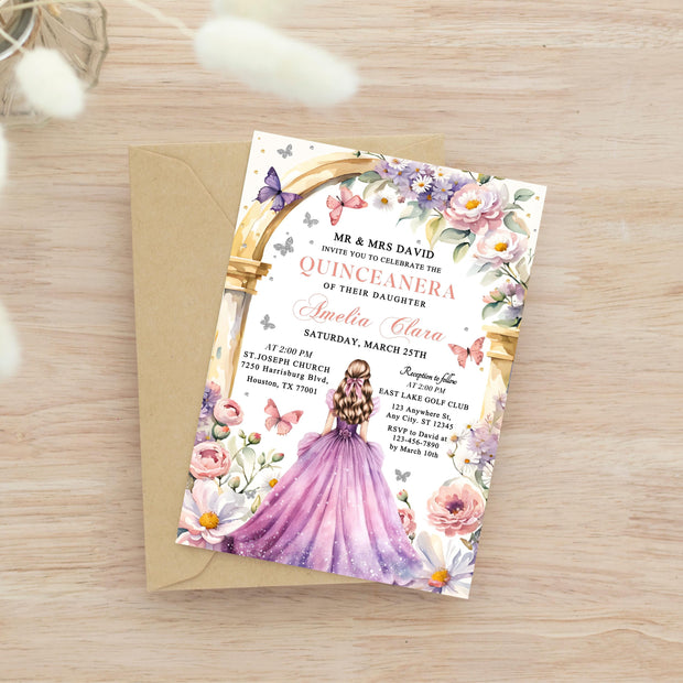 Quinceanera Digital Invitation Sweet 15 Editable Birthday Invite Quinceañera Party Template Clickable RSVP Online Form Instant Download