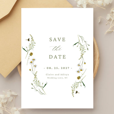 Wildflower Save The Date Template, Spring Garden Flowers Pre-Wedding Photo Save Our Date Card, EDITABLE Floral Meadow Download FLO2