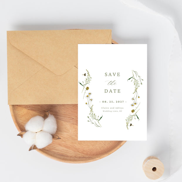 Wildflower Save The Date Template, Spring Garden Flowers Pre-Wedding Photo Save Our Date Card, EDITABLE Floral Meadow Download FLO2