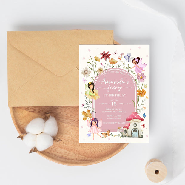 Editable Fairy Birthday Invitation Template Enchanted Whimsical Garden Forest Girl Invite Floral Magical Princess Party Instant Download F01