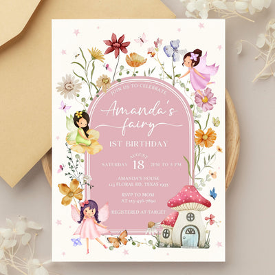 Editable Fairy Birthday Invitation Template Enchanted Whimsical Garden Forest Girl Invite Floral Magical Princess Party Instant Download F01