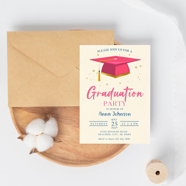 Graduation Party Invitation, Class of 2025 Invite, Blue Graduation Announcement, Self-Editable Digital Download, Printable Grad Card
