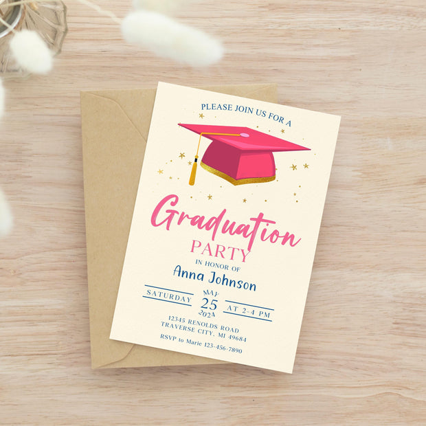 Graduation Party Invitation, Class of 2025 Invite, Blue Graduation Announcement, Self-Editable Digital Download, Printable Grad Card