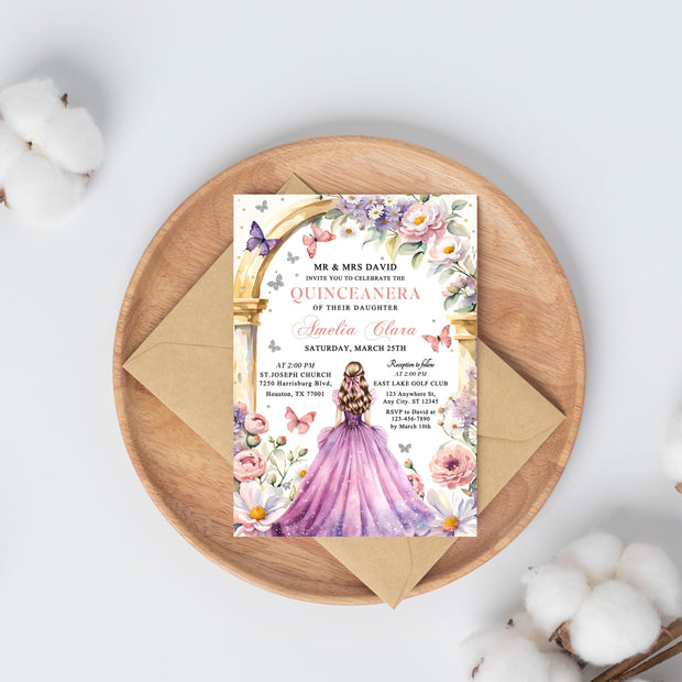 Quinceanera Digital Invitation Sweet 15 Editable Birthday Invite Quinceañera Party Template Clickable RSVP Online Form Instant Download