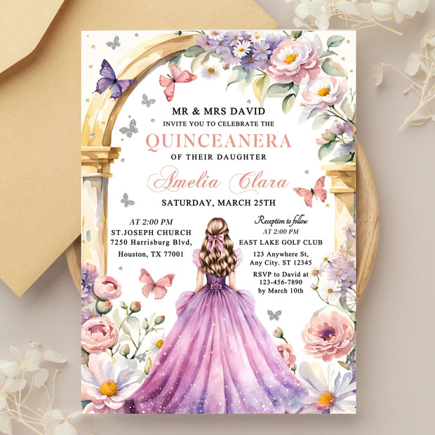 Quinceanera Digital Invitation Sweet 15 Editable Birthday Invite Quinceañera Party Template Clickable RSVP Online Form Instant Download