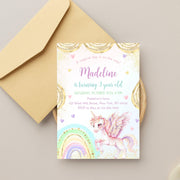 Unicorn Birthday Invitation, Pastel Unicorn, Rainbow Unicorn Sparkles and Gold Invitation, 1st Birthday Girl, Pastel Invite Printable, BD53