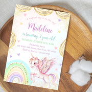 Unicorn Birthday Invitation, Pastel Unicorn, Rainbow Unicorn Sparkles and Gold Invitation, 1st Birthday Girl, Pastel Invite Printable, BD53