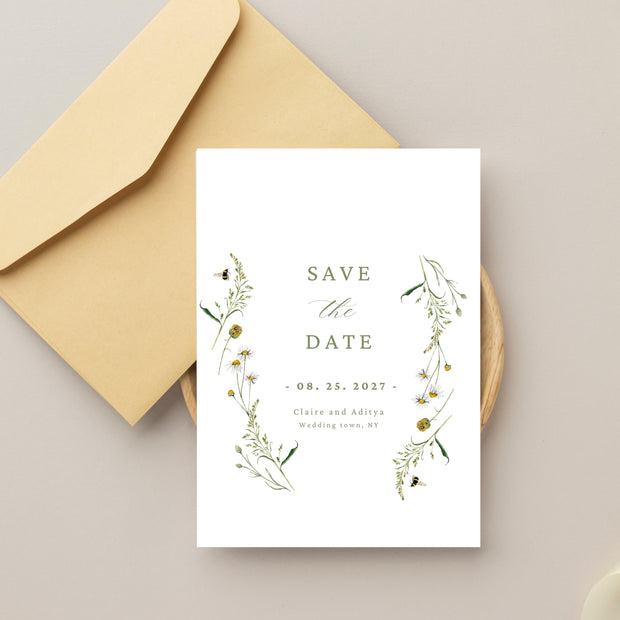 Wildflower Save The Date Template, Spring Garden Flowers Pre-Wedding Photo Save Our Date Card, EDITABLE Floral Meadow Download FLO2