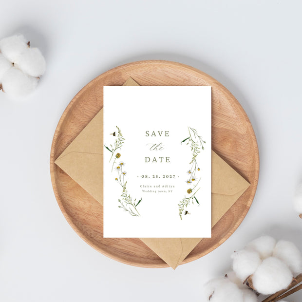 Wildflower Save The Date Template, Spring Garden Flowers Pre-Wedding Photo Save Our Date Card, EDITABLE Floral Meadow Download FLO2