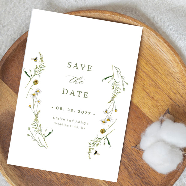 Wildflower Save The Date Template, Spring Garden Flowers Pre-Wedding Photo Save Our Date Card, EDITABLE Floral Meadow Download FLO2